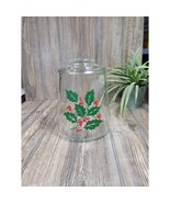 Vintage Holly Berry Cookie Jar, Christmas Glass Canister - $38.00