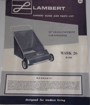 Vintage Lambert 26” Lawnsweeper Owners Guide &amp; Parts List 1970 - $4.99