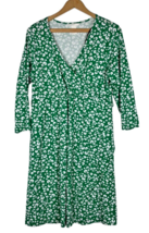 H&amp;M Maternity Dress Large Green White Block Print Floral Knit V Neck 3/4... - £29.57 GBP