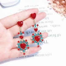 Crystal Heart Earrings Statement Style Fashion Jewelry Rhinestone Drop Earrings - £9.54 GBP