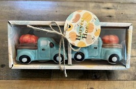 Harvest Home Fall  PickupTrucks with Pumpkin Salt and Pepper Shakers - New! - £14.12 GBP
