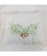 Vintage Hand Crafted Cross Stitch Throw Pillow 10x8 Inch Green Orange Pink - $266.12 MXN