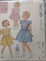 COMPLETE SZ 4 MCCALLS 1615 VINTAGE 1950S CHILDRENS SEWING PATTERN SMOCKE... - $23.34