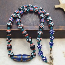 Vintage Chevron Venetian Style Skunk Polka dot Glass Beads Necklace OC-1 - $61.91 CAD