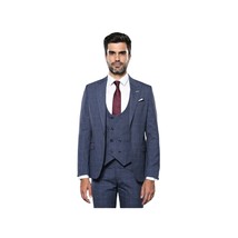 Men 3pc European Suit WESSI by J.VALINTIN Extra Slim Fit JV33 Navy Window Pane image 4