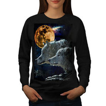 Wellcoda Wolf Couple Moon Animal Womens Sweatshirt, Wild Casual Pullover Jumper - £23.30 GBP+