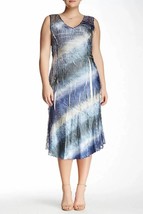 Nwt Komarov Petite Crinkle Tie Dye Lace Trim Sleeveless V-Neck Midi Dress Pl - £46.10 GBP