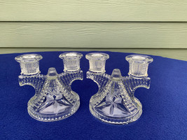 Federal Glass Crystal Pair of Star Wigham Windmill double taper candleholders - £9.58 GBP