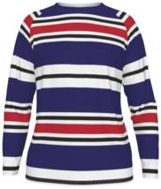 Casual stylish men&#39;s long sleeve T-shirt onwhite red blue horizontal stripes - £31.46 GBP