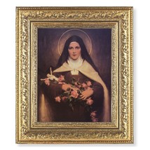 Catholic St.Therese Print with Gold Leaf Antique Frame with 12 1/2&quot; x 14 1/2&quot;  - £67.27 GBP