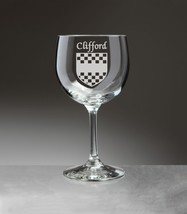 Clifford Irish Coat of Arms Red Wine Glasses - Set of 4 (Sand Etched) - $68.00