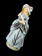 Occupied Japan Figurine 4&quot; Victorian Woman Blue Dress Miniature Statue C... - $16.00