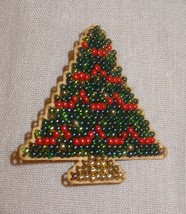 New Christmas Tree Glass Beads  Pin Brooch Jewelry Finished Mill Hill Handmade - £19.94 GBP