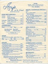 Amy&#39;s at St Cloud Lunch Restaurant Menu Fifth &amp; Chursh Nashville Tennessee 1990s - $17.82