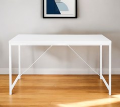 47&quot; White Wood and Stainless Steel Writing Desk - $259.74