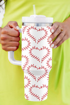 White Heart-shaped Baseball Stainless Thermos Cup with Handle 40oz - $523.97 MXN