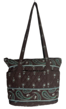 Croft &amp; Barrow Quilted Shoulder Bag Purse Tote Quilted Brown Teal Carryall - $9.97