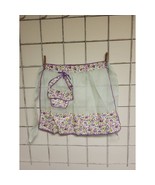 Vintage Half Apron, Green Sheer, Cotton Purple Floral - $21.00