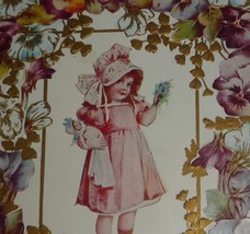 BARGAIN BIN Girl Holding Doll Surrounded By Pansies 1900&#39;s Antique Valen... - $6.00