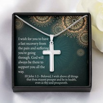 Christian Encouragement Get Well God&#39;s Support 3 John 1:2 Cross Card Necklace w - £38.25 GBP+