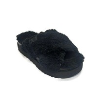 UGG Sugar Cross Slide Sheepskin Slippers Womens 5 Sandals Black On Black 1120860 - £46.80 GBP