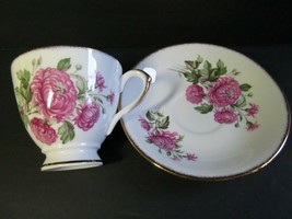 Rosina England Teacup Saucer Fine Bone China Floral Pink Peony Pattern - £14.79 GBP