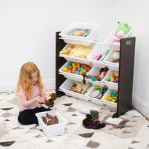 Espresso Toy Storage Organizer with 12 Plastic Storage Bins, Espresso/White - $80.22