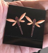 New Stunning Crystal Rhinestone Coral Pink Enamel  Dragonfly Stud Earrings. - $5.00
