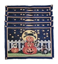 Halloween Black Cat Jack O Lantern Place Mats Woven Tapestry Set Of 5 - £19.09 GBP