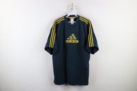 Vintage 90s Adidas Mens Medium Spell Out Big Logo Baggy Fit Striped T-Shirt Blue - £31.12 GBP