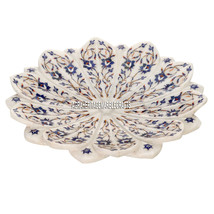 13&quot;x13&#39;&#39;x2&#39;&#39; Marble Serving Fruit Bowl Lapis Lazuli Inlay Kitchen Decor ... - £382.79 GBP