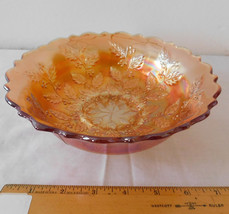 Vintage Fenton Glass Carnival Iridescent Holly Pattern 8&quot; Scalloped Edge Bowl  - £19.77 GBP