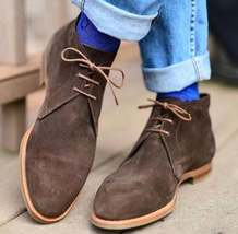 New Pure Handmade Brown Suede Leather Lace up Chukka Boots for Men&#39;s - £141.21 GBP