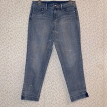 Cache Size 6 Rhinestone Capri Light Wash Denim Jeans - £31.27 GBP