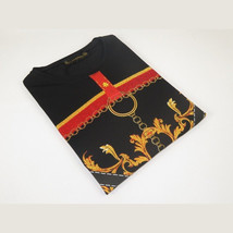 Men LAVERITA European Fashion Crew Shirt Rhine Stones Chain Florals 12085 Black image 3