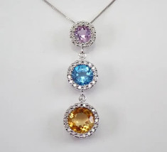 3Ct Round Cut Simulated Multi Color Halo Pendant 14k White Gold Plated Silver - £67.67 GBP