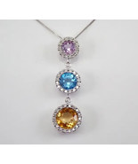 3Ct Round Cut Simulated Multi Color Halo Pendant 14k White Gold Plated S... - £65.78 GBP