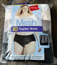 Hanes ~ 10-Pair Women&#39;s Brief Underwear Panties Polyester Blend Mesh ~ 2XL/9 - £21.41 GBP