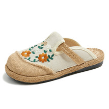 Made linen cotton espadrilles mules summer ladies comfortable flat slippers vegan shoes thumb200