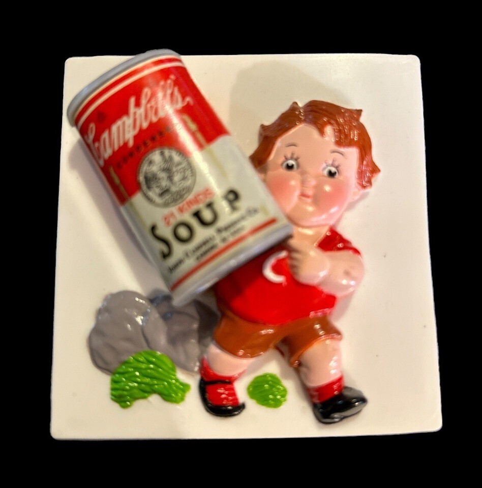 CAMPBELL&#39;S KIDS Soup 3D Magnet  BOY/TOMATO SOUP CAN Collectable Advertising - $5.45