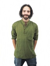  Men&#39;s Handmade Casual Boho Cotton Shirt Size S-M-L-XL Green - £22.14 GBP