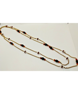 Extra Long Gold Tone Beaded Necklace - 76 Inches - Green Orange Red Pearl - $14.85