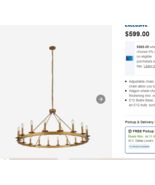 Gold  Ring Hanging Lamp Round LED Chandelier Pendant Ceiling Light - £175.16 GBP