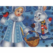 Cross Stitch DIY Kit - Snow Girl and Rabbit Pattern - 15.74×19.68 - £6.01 GBP