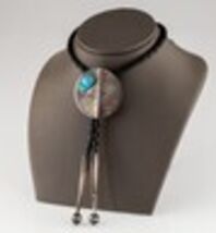 Sterling Silver Bolo Tie with Turquoise Accent Braided Leather Strands 36" - $522.12
