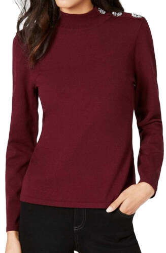 Primary image for allbrand365 designer Womens Embellished Mock Neck Sweater, Large, Port