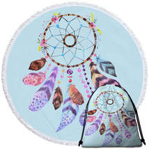 Light Blue Background Dream Catcher Round Beach Towel - $14.90+
