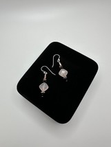 New Handmade Sterling Silver Pink Quartz Black Facet Bead Dangle Earrings 4.4cm - £22.89 GBP