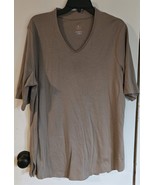Womens XL Isaac Mizrahi Live Essentials Tan 100% Cotton V-Neck T-Shirt - $25.80 CAD