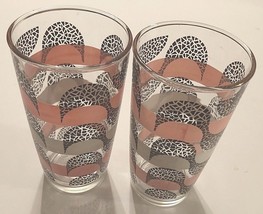 HAZEL ATLAS Mid-Century Vintage 1950s Pink Black White Glass Tumbler Set of 2 - $25.56